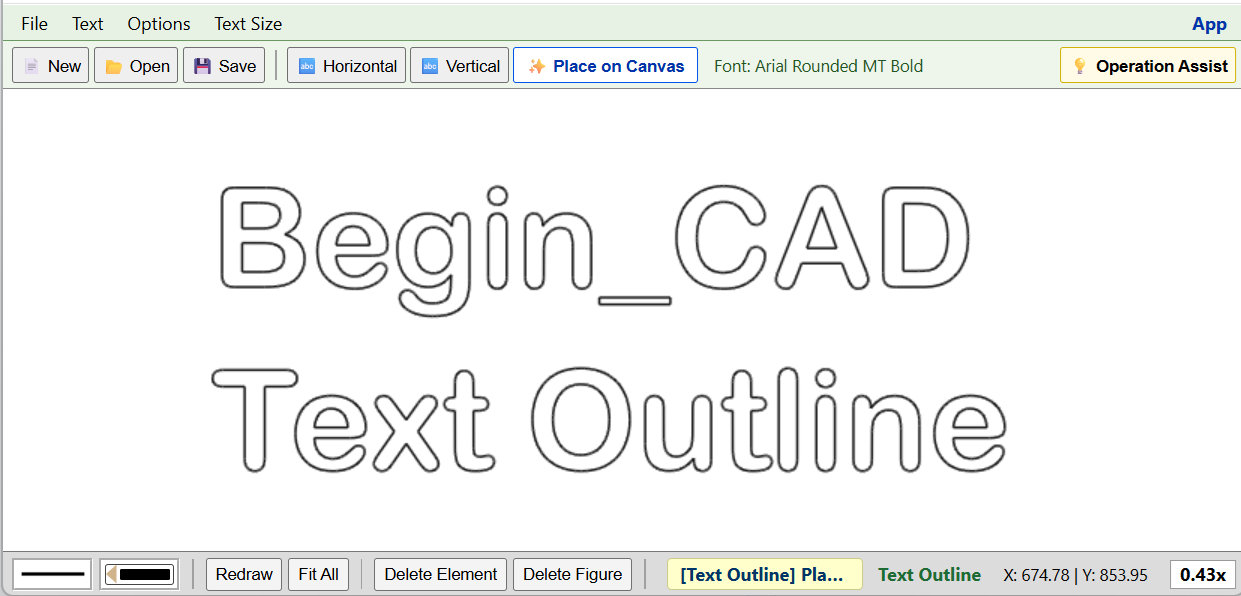 Outlines of Begin_CAD and Text Outline on the canvas
